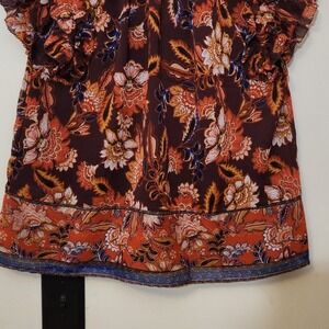 Old Navy Womens Floral Print Peasant Blouse Top Short Ruffle Sleeve V-Neck‎ SZ M